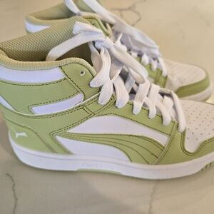 Puma Green and White High-Top Sneakers